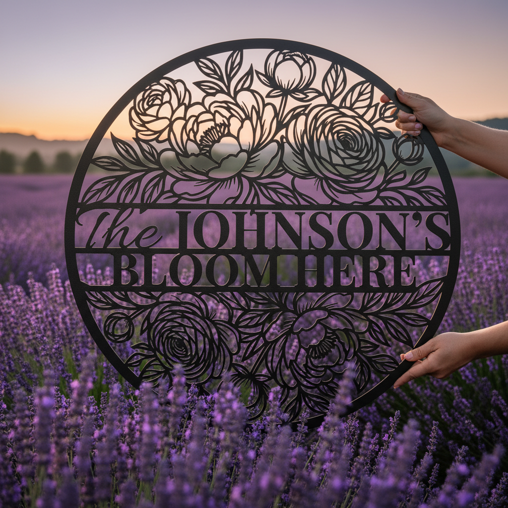 Personalisiertes florales Familienschild rund mit Familienname – Bild 5