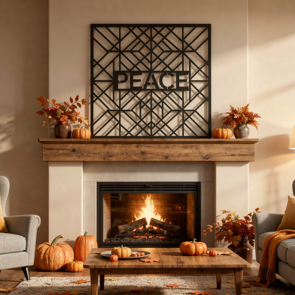 Personalisiertes quadratisches Art-déco-Familienschild mit geometrischen Linien aus schwarzem Stahl – Bild 11