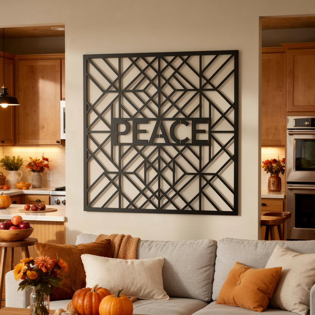 Personalisiertes quadratisches Art-déco-Familienschild mit geometrischen Linien aus schwarzem Stahl – Bild 4