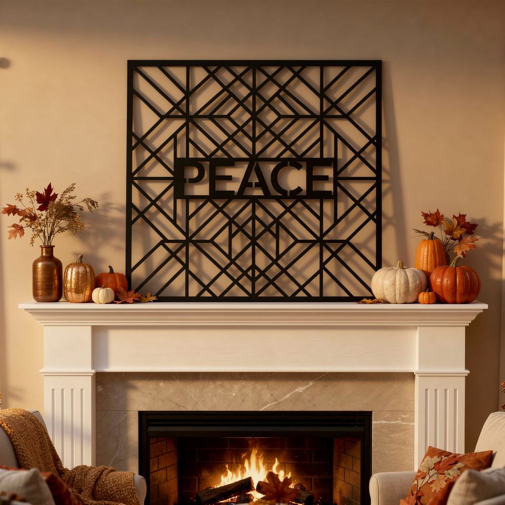 Personalisiertes quadratisches Art-déco-Familienschild mit geometrischen Linien aus schwarzem Stahl – Bild 6