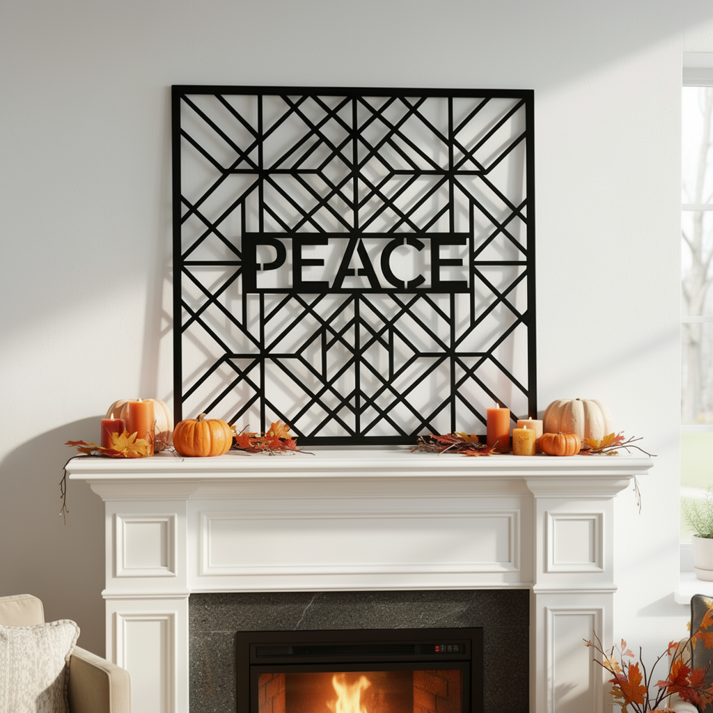 Personalisiertes quadratisches Art-déco-Familienschild mit geometrischen Linien aus schwarzem Stahl – Bild 7
