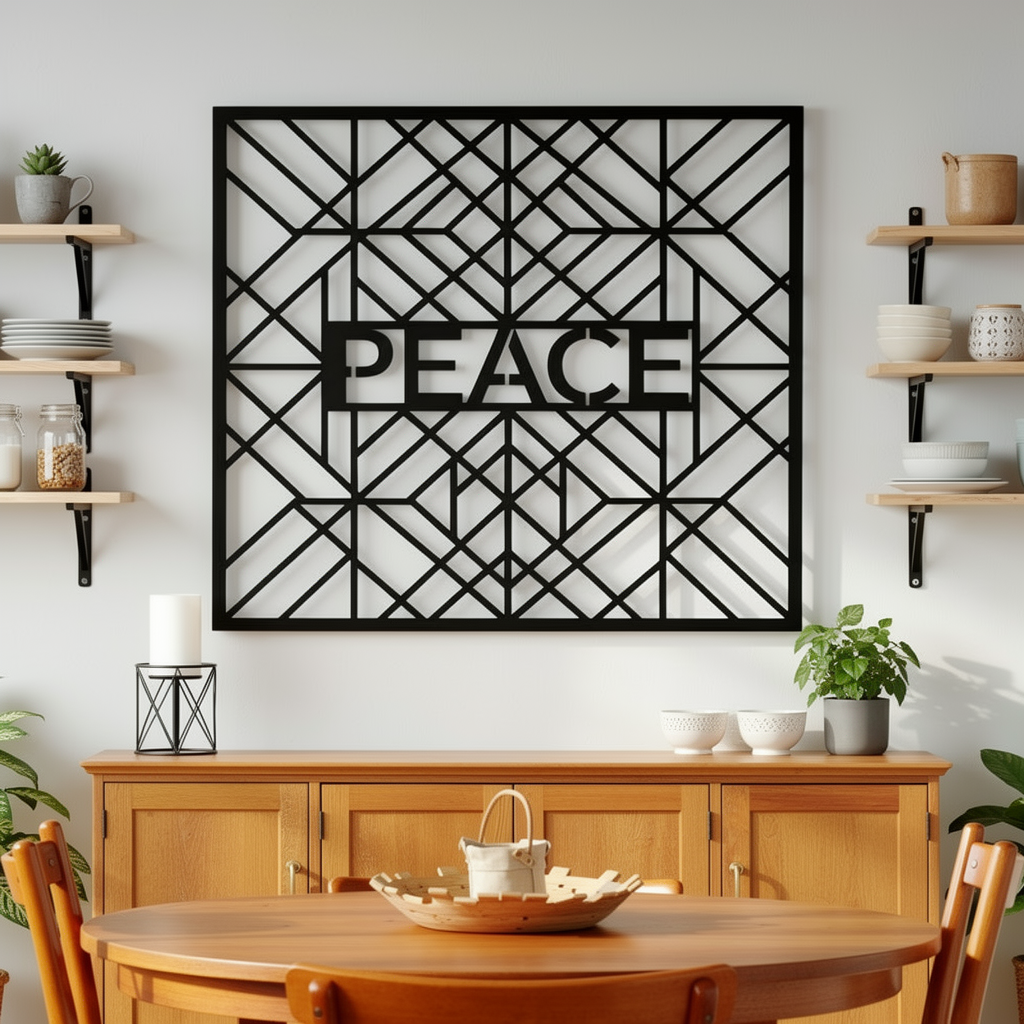 Personalisiertes quadratisches Art-déco-Familienschild mit geometrischen Linien aus schwarzem Stahl – Bild 9