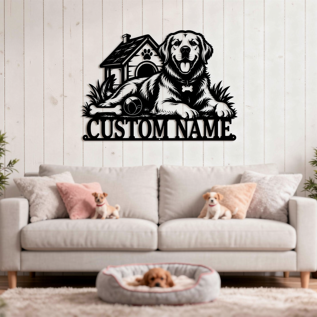 Personalisiertes Golden Retriever Hundehütte Metallschild – Bild 3