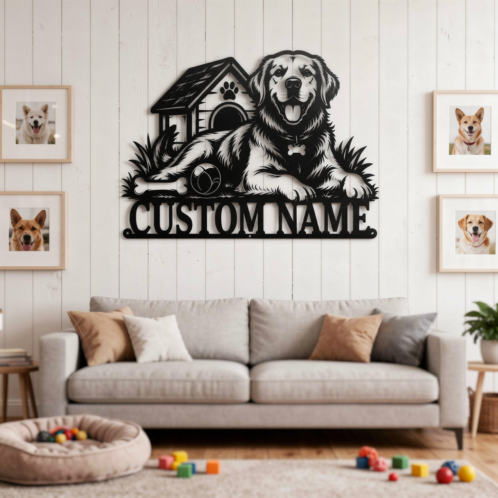 Personalisiertes Golden Retriever Hundehütte Metallschild – Bild 5