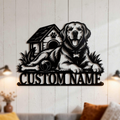 Personalisiertes Golden Retriever Hundeschild mit Hundehütte und Namen aus Stahl