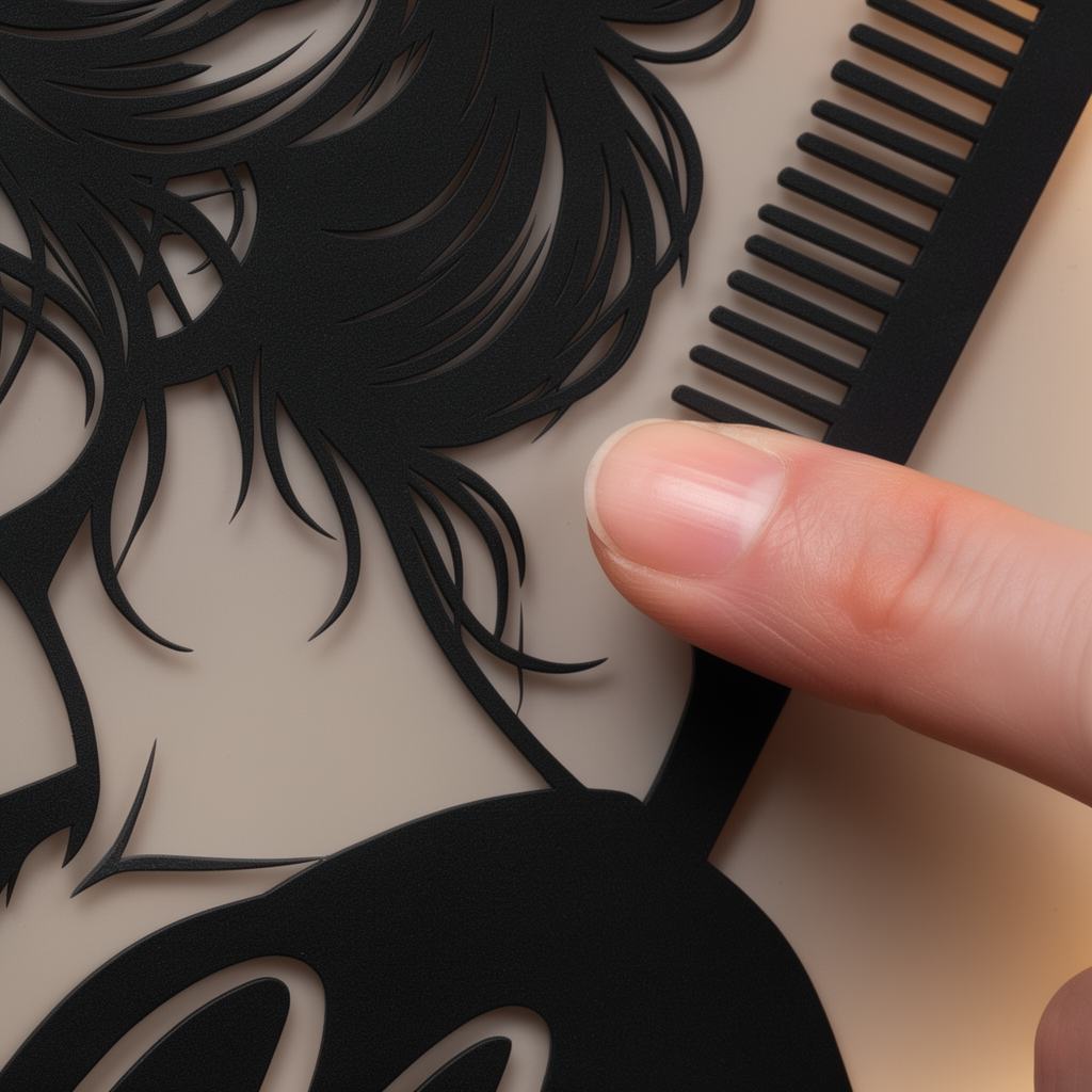 Personalisiertes Friseur Metallschild rund mit Profil, Kamm und Schere – Bild 3