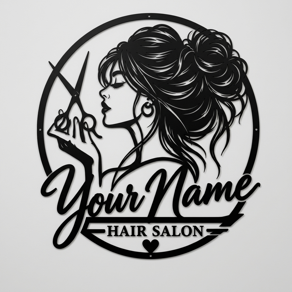 Personalisiertes Friseur Stylistin Metallschild rund – Bild 2