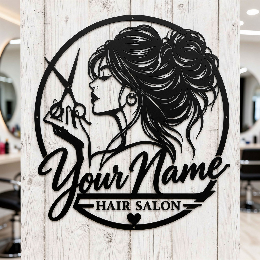 Personalisiertes Friseur Stylistin Metallschild rund – Bild 1