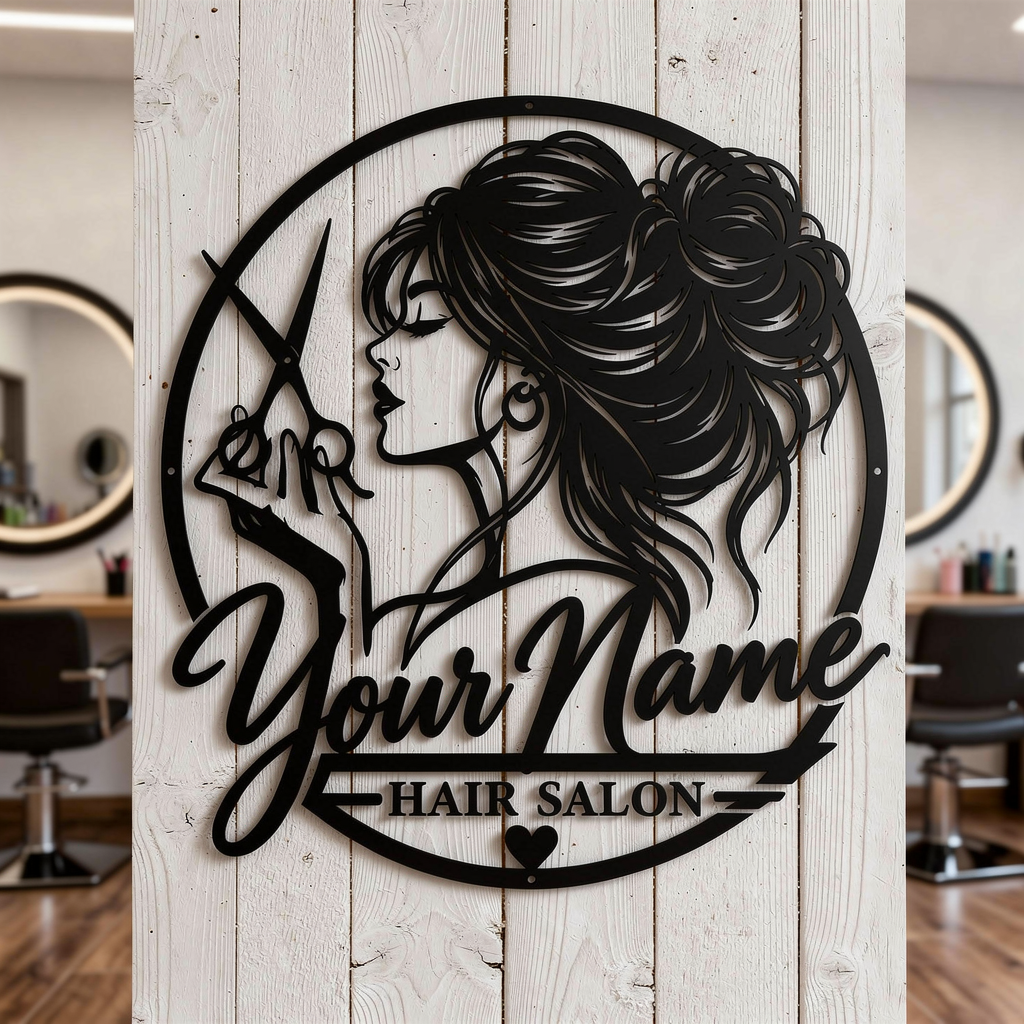 Personalisiertes Friseur Stylistin Metallschild rund – Bild 5