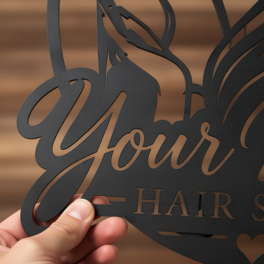 Personalisiertes Friseur Metallschild mit langem Haar – Bild 3