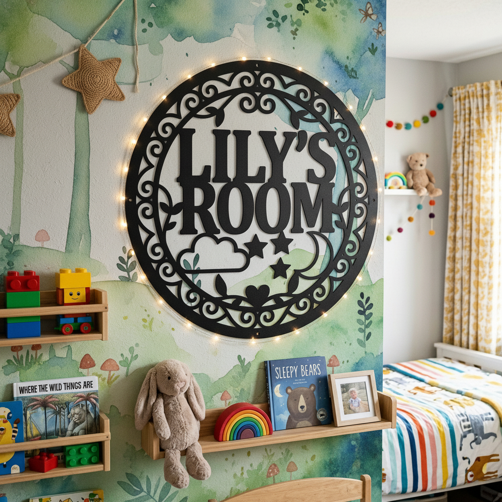 Personalisiertes rundes Türschild Kinderzimmer mit Wolke, Mond und Sternen aus Stahl – Bild 12