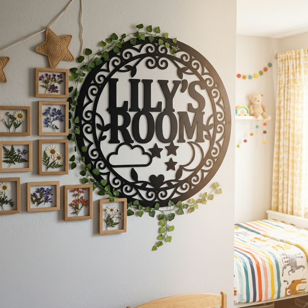 Personalisiertes rundes Türschild Kinderzimmer mit Wolke, Mond und Sternen aus Stahl – Bild 14