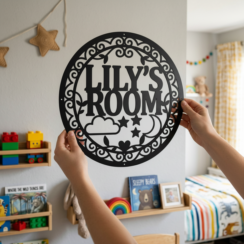 Personalisiertes rundes Türschild Kinderzimmer mit Wolke, Mond und Sternen aus Stahl – Bild 18