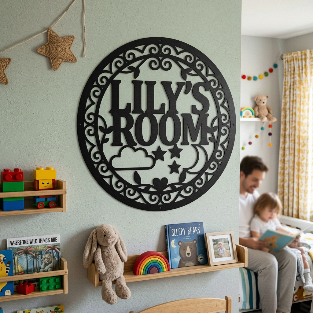 Personalisiertes rundes Türschild Kinderzimmer mit Wolke, Mond und Sternen aus Stahl – Bild 19