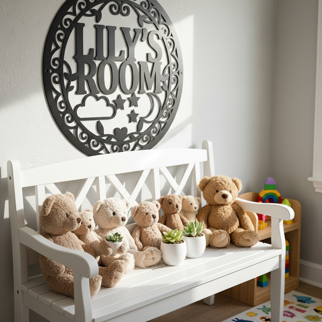Personalisiertes rundes Türschild Kinderzimmer mit Wolke, Mond und Sternen aus Stahl – Bild 9
