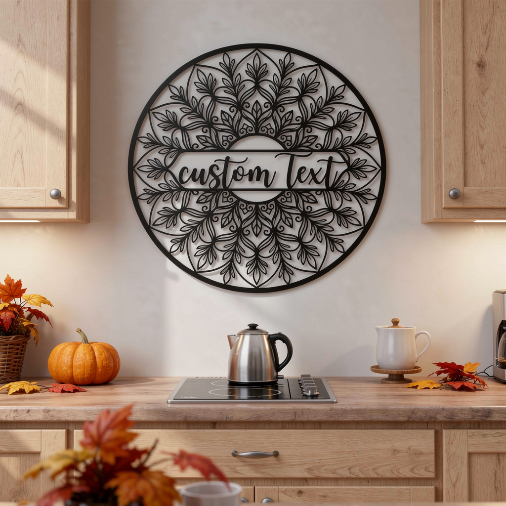 Personalisiertes Mandala Blumen Metallschild rund – Bild 2