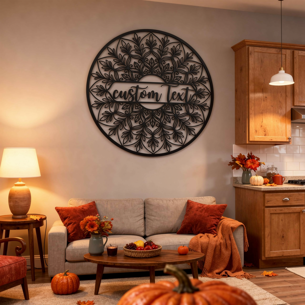 Personalisiertes Mandala Blumen Metallschild rund – Bild 4