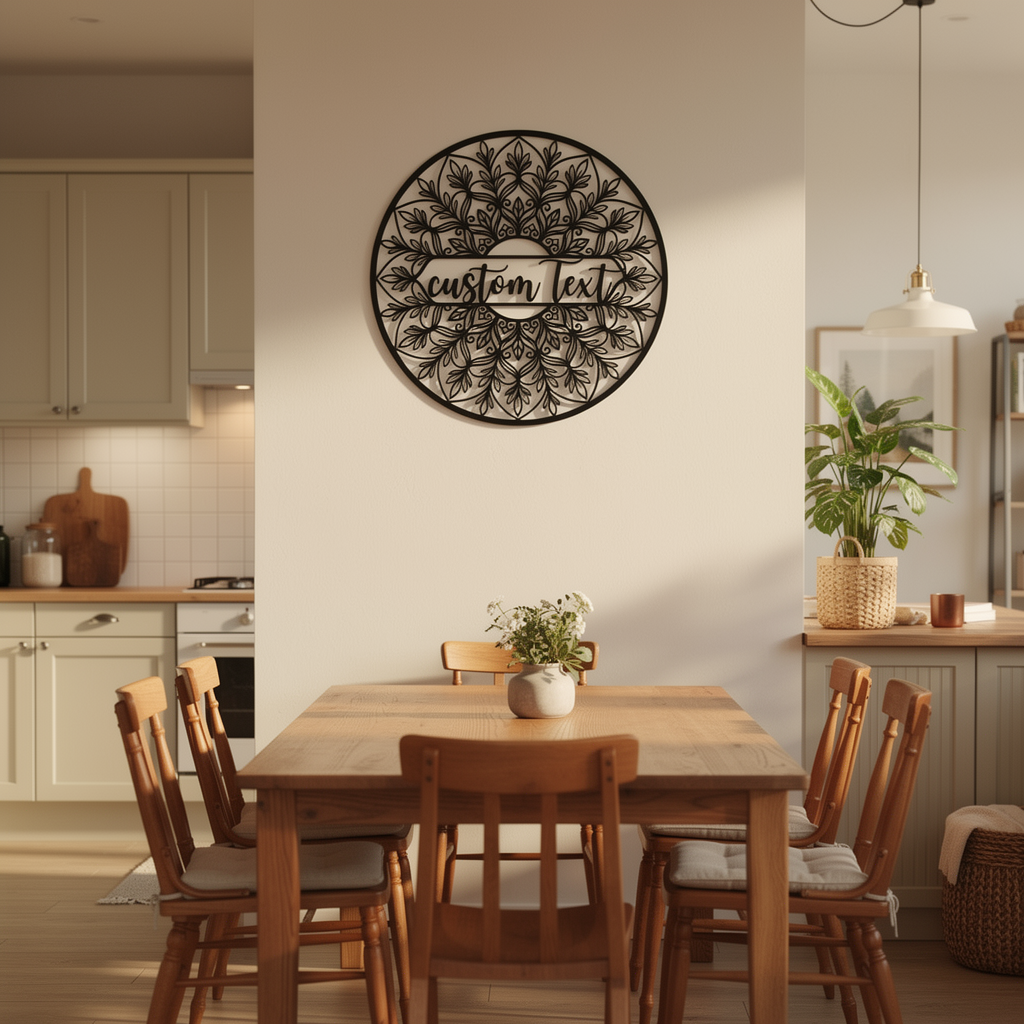 Personalisiertes Mandala Blumen Metallschild rund – Bild 5
