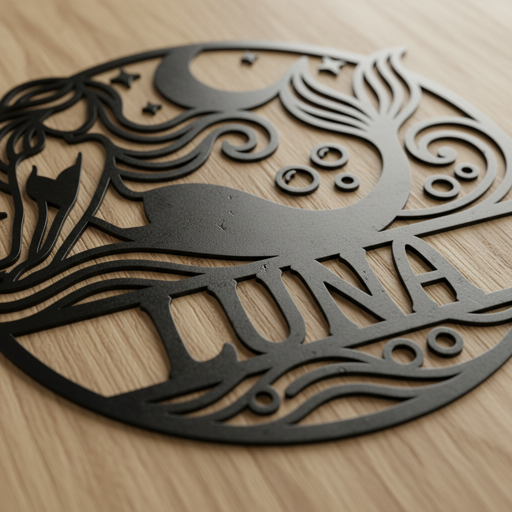 Personalisiertes Meerjungfrau Namensschild rund mit Mond und Sternen – Bild 15