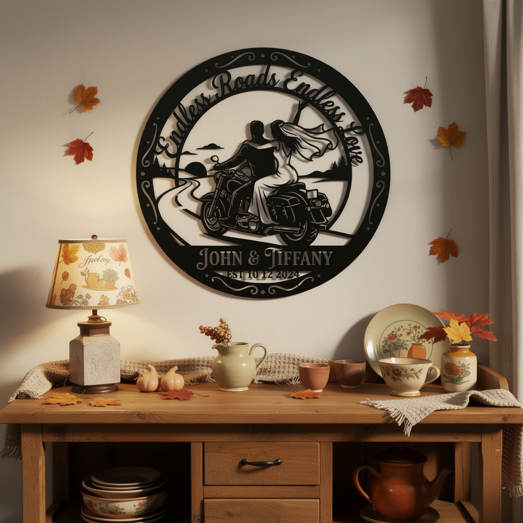 Personalisiertes Motorrad Hochzeitspaar Metallschild rund – Bild 7