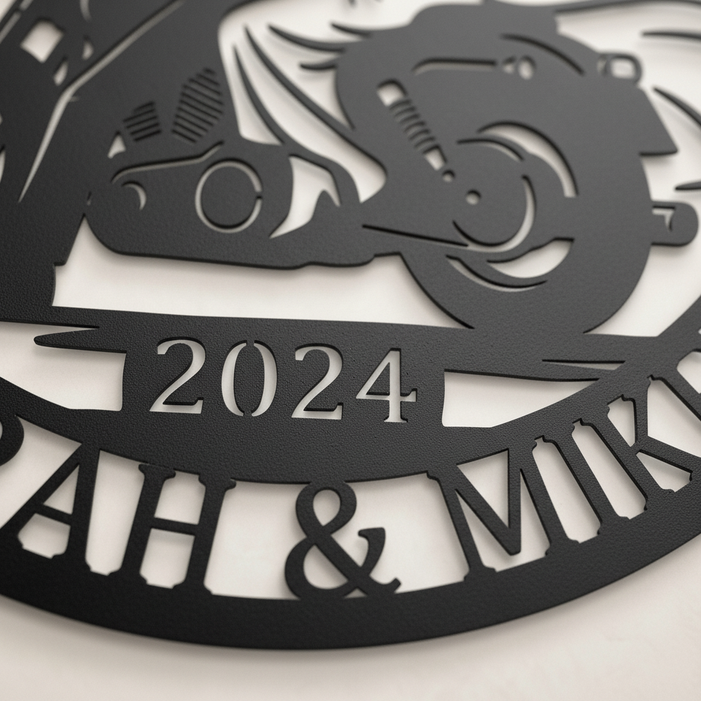 Personalized Ride or Die biker wedding sign with motorcycle and names in black steel – image 17