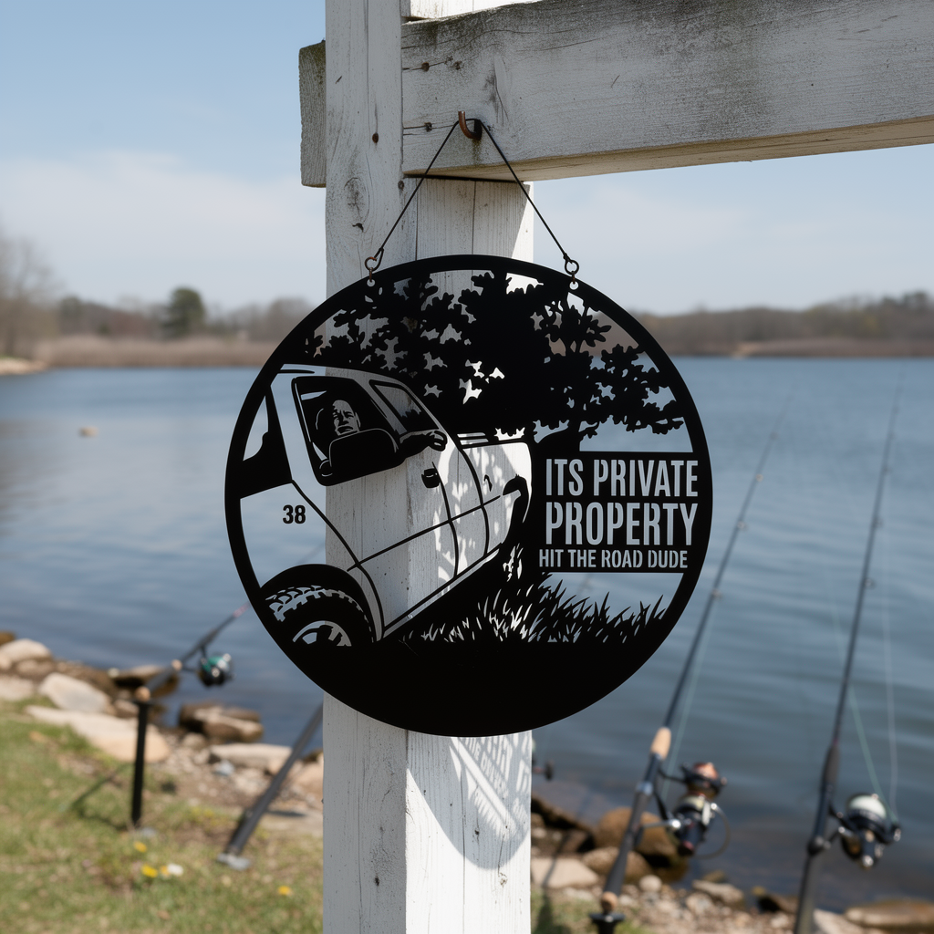 Private Property Hit the Road Dude Metallschild mit Pickup-Truck – Bild 4