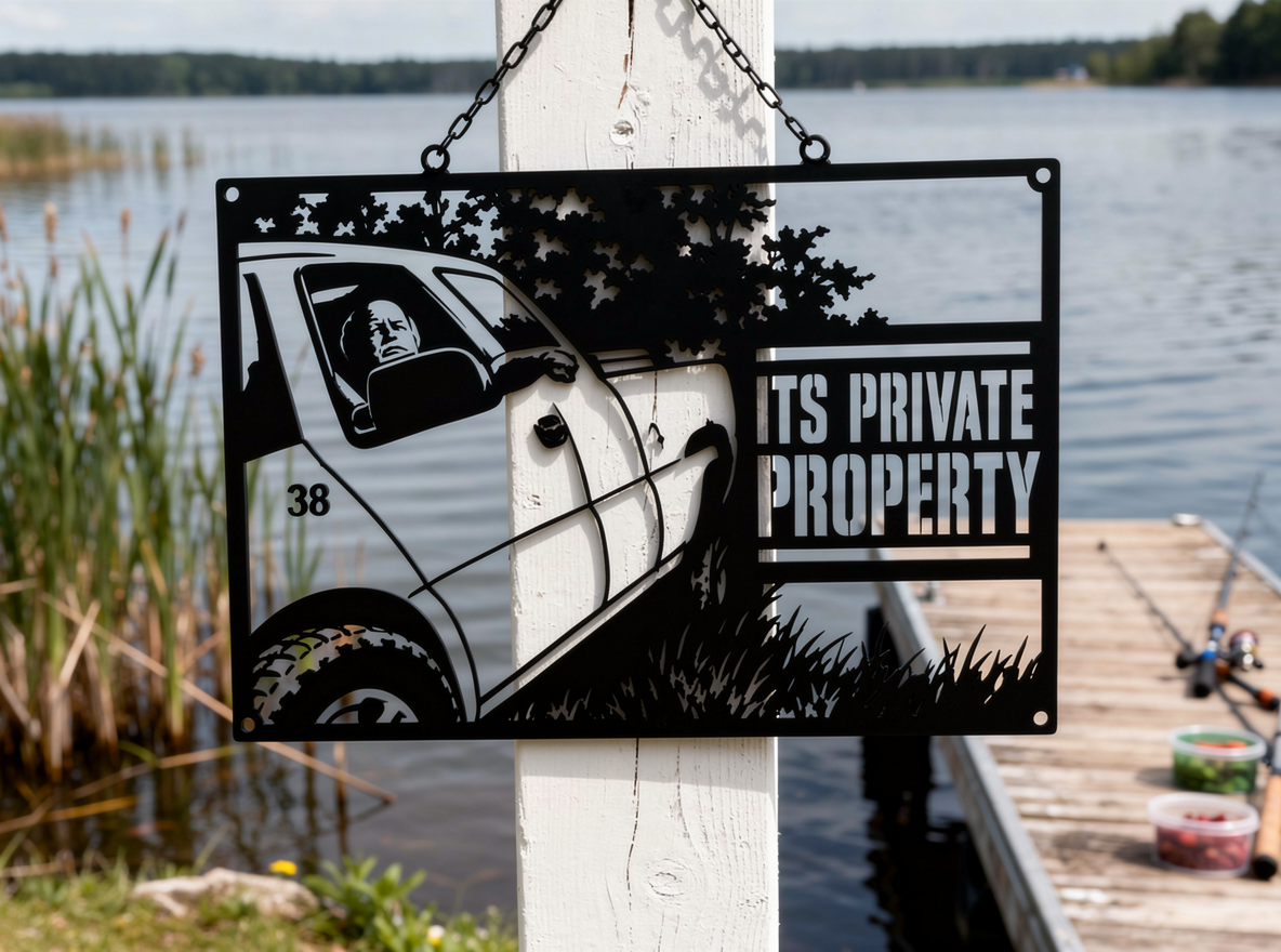 Private Property Metallschild rechteckig mit Pickup-Truck – Bild 10