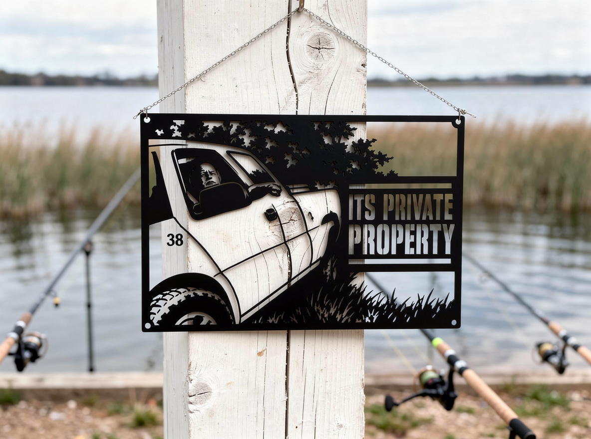 Private Property Metallschild rechteckig mit Pickup-Truck – Bild 13