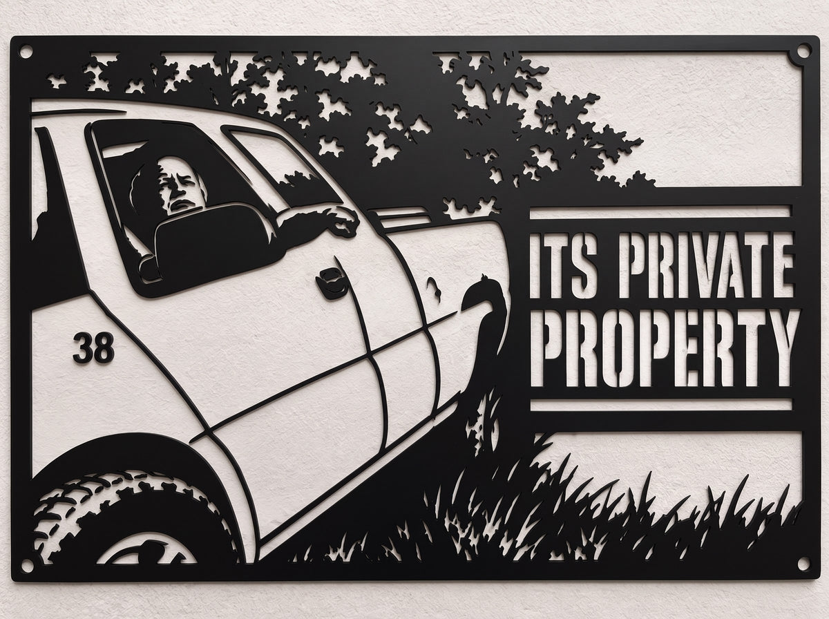 Private Property Metallschild rechteckig mit Pickup-Truck – Bild 2