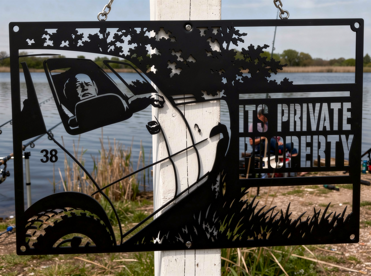 Private Property Metallschild rechteckig mit Pickup-Truck – Bild 3