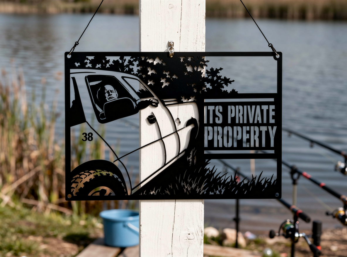 Private Property Metallschild rechteckig mit Pickup-Truck – Bild 5