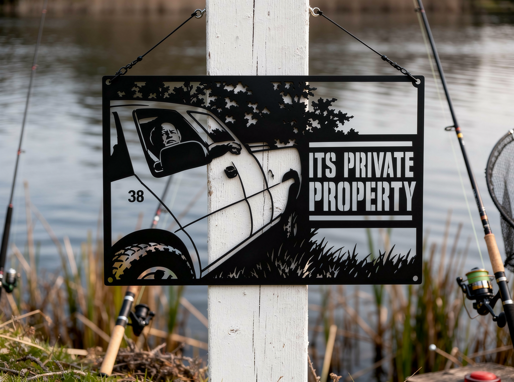Private Property Metallschild rechteckig mit Pickup-Truck – Bild 6