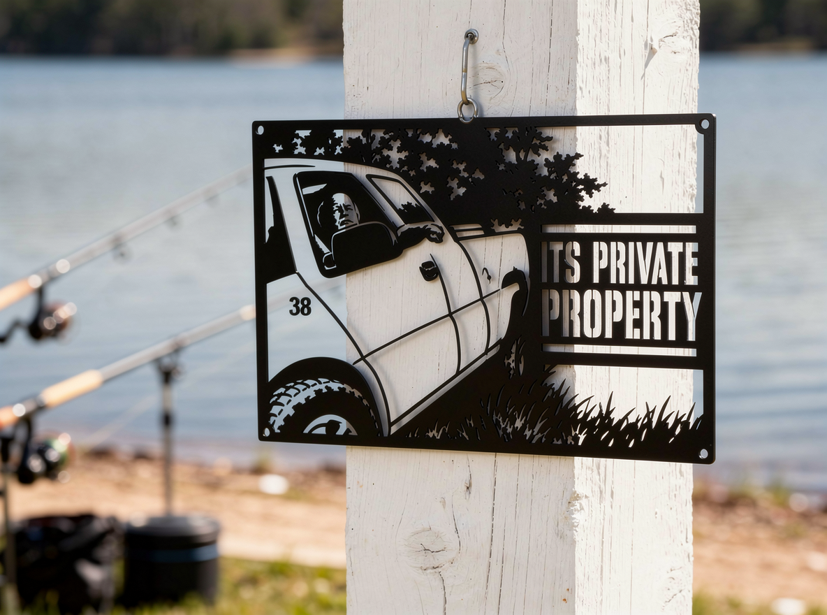 Private Property Metallschild rechteckig mit Pickup-Truck – Bild 8