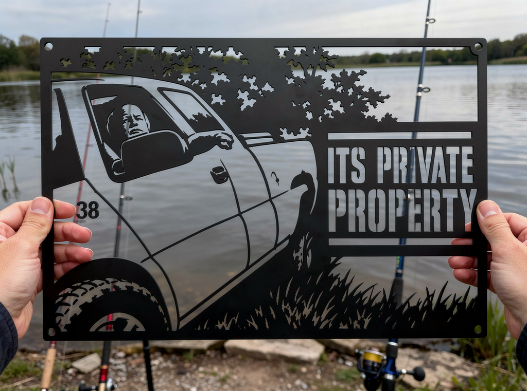 Private Property Metallschild rechteckig mit Pickup-Truck – Bild 9