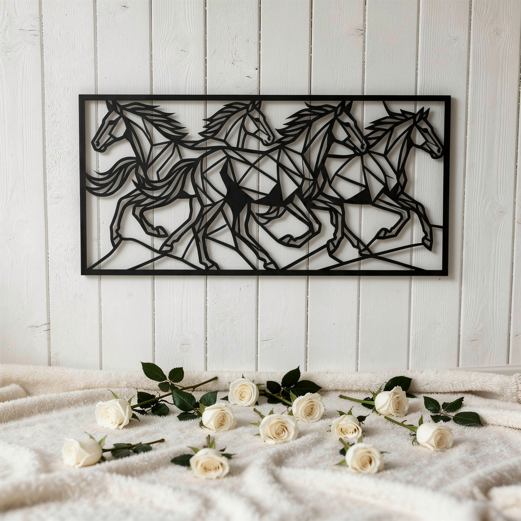 Galoppierende Pferde geometrisch Metall Wanddeko – Bild 5