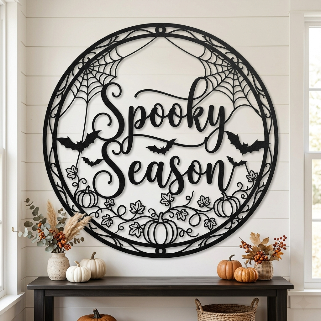 Spooky Season Halloween Kürbis Metallschild rund – Bild 2