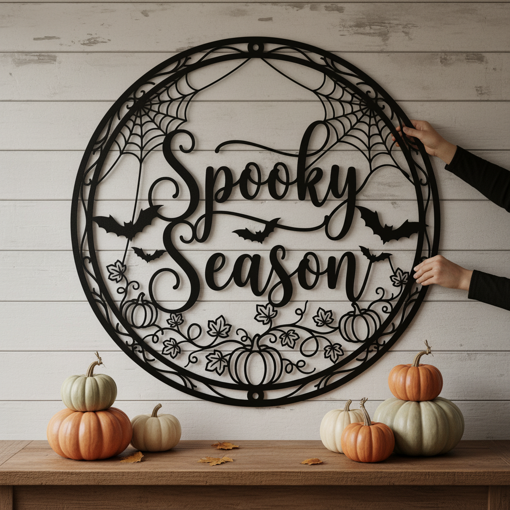 Spooky Season Halloween Kürbis Metallschild rund – Bild 1