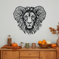 Lion head metal wall art embedded in a tree of life in black steel