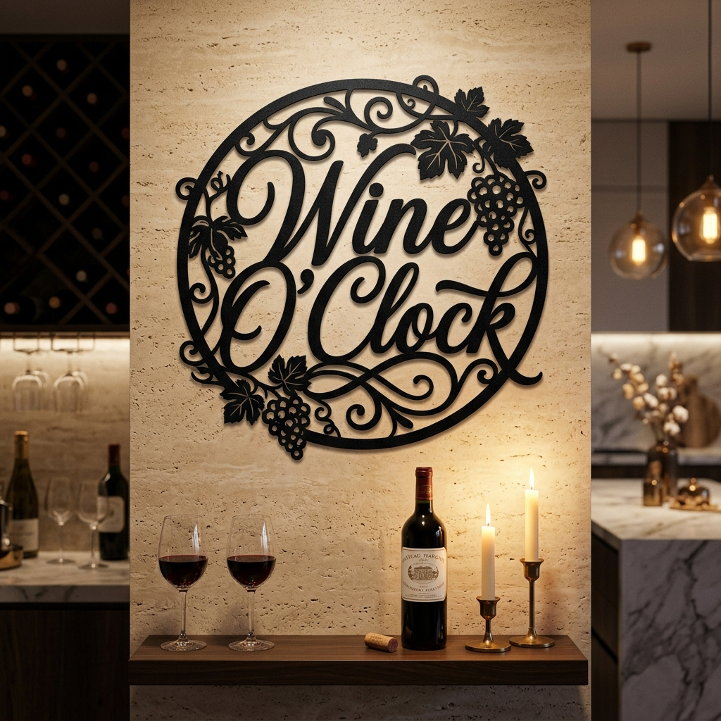 Wine O'Clock Metallschild rund mit Weinreben – Bild 2