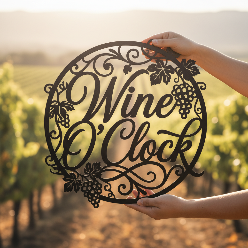 Wine O'Clock Metallschild rund mit Weinreben – Bild 5